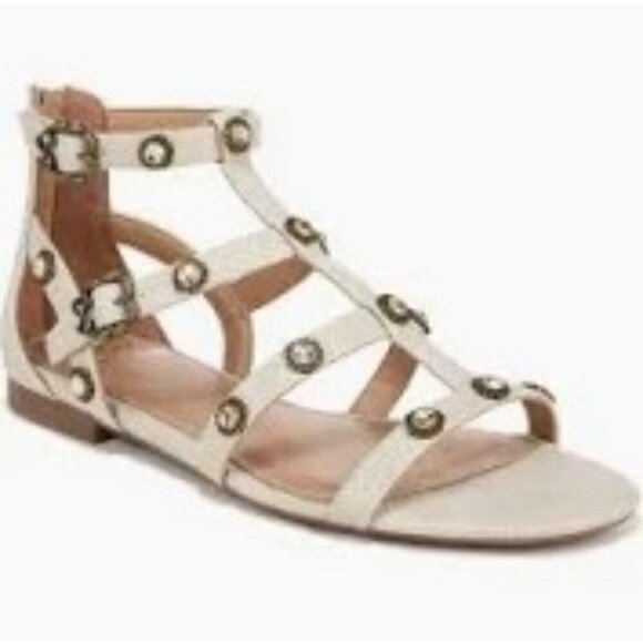 Sam & Libby Rhonda Faux Leather Caged Sandal Silver Creampy Strap Size 8 NWB - Picture 8 of 8